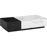 FineBuy Couchtisch 120x60x28 cm Weiß Schwarz Sofatisch in Marmor-Optik Modern Wohnzimmertisch Niedrig Rechteckig mit Schubladen Loungetisch Stauraum