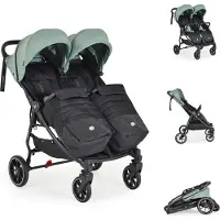 Cangaroo Zwillingskinderwagen 2Gether, Fußabdeckungen, Aluminiumrahmen, faltbar grün