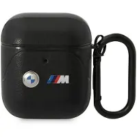 BMW Etui Leder gebogene Linie Na Airpods 1/2 - Czarne