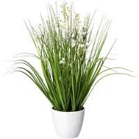 Creativ Green Kunstgras "Blüten-Gras-Mix" in weißer Kunststoffschale