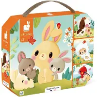 Janod Bauernhoftier Puzzles mit Steigende Schwierigkeit 4-in-1 43 Teile