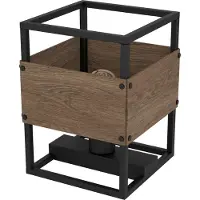 Eglo Tischlampe Evesham, Nachttischlampe im Industrial Design, Tischleuchte aus Holz in Dunkelbraun und Metall in Schwarz, Lampe, E27 Fassung