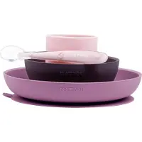 Nattou Soft Silicone Geschirrset 4 Teile, Rosa/Aubergine