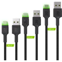 Green Cell GC Ray LED | SET 3x 30cm 120cm 200cm USB C Kabel Typ C Nylon Ladekabel Schnellladekabel | für Samsung Galaxy S21 S20 Ultra S10 S9 S8+ | Note 20 10 9 8 | A80 A71 A70 A50 A42 | Huawei P40 P30 P20 Lite