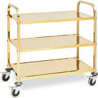 Royal Catering Expondo Servierwagen - Edelstahl - 3 Borde - Ablagen: 90 x 50 cm - 300 kg - Anivibrationsmatten - golden -