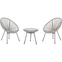 Beliani Balkonset Hellgrau Polyrattan Beistelltisch mit 2 Stühlen Spaghetti-Optik Modern Mexikanischer Stil Outdoor Balkon Terrasse Garten Möbel