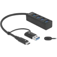 DeLOCK 4 Port USB 5 Gbps Hub mit USB Type-C oder USB Typ-A Anschluss, USB 3.2 Gen 1 (3.1 Gen 1) Type-A + Type-C, USB 3.2 Gen 1 (3.1 Gen 1) Type-A, 5000 Mbit/s, Schwarz, 0,2 m, 23 mm