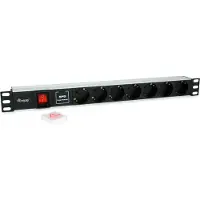 Equip 7-Outlet German Power Distribution Unit mit Surge Protection and Switch, 1U, Aluminium, Schwarz, Silber, 7 AC-Ausgänge, Typ F, Typ F