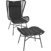 Mendler Poly-Rattan Set MCW-G17b, Balkon-Set Gartengarnitur Sitzgruppe Stuhl+Hocker Sessel, Seil anthrazit, Kissen anthrazit