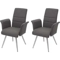 Mendler 2er-Set Esszimmerstuhl MCW-G55, Küchenstuhl Stuhl mit Armlehne, Stoff/Textil Edelstahl gebürstet grau-braun