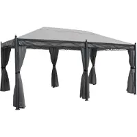 Mendler Pergola Calpe, Pavillon, stabiles 7cm-Gestell 5x3m grau mit Seitenwand + Moskitonetz