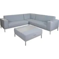 Mendler Ecksofa MCW-C47, Sofa Loungesofa Couch, Stoff/Textil Indoor wasserabweisend 245cm blau mit Ablage