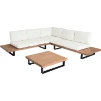 Mendler Garten-Garnitur MCW-H54, Garnitur Sitzgruppe Lounge-Set, Spun Poly Akazie Holz MVG Alu hellbraun, Polster cremeweiß