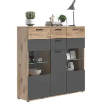 Ebuy24 Highboard - Nox Eiche Nachbildung - Basaltgrau - B 140 cm - 3 Türen - 2 Schubladen