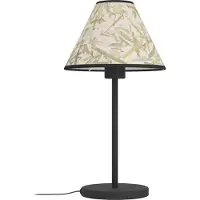 Eglo Tischlampe Oxpark, Nachttischlampe im Japandi Design, Tischleuchte aus Metall in Schwarz und Textil mt Bambusblättern, Tisch-Lampe, E27 Fassung