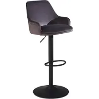Wohnling Barhocker Samt Grau Hocker mit Lehne 86 106 cm Küchenhocker Höhenverstellbar Modern 100 kg Barstuhl Tresenhocker mit Metall-Trompetenfuß
