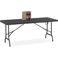 Relaxdays Gartentisch, klappbar, HBT: 73 x 180 x 74 cm, Kunststoff, Stahl, wetterfest, Holzoptik, Campingtisch, schwarz