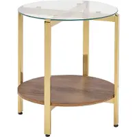 Beliani Beistelltisch Gold / Dunkelbraun mit Glasplatte aus Metall MDF Holzplatte Elegant Modernes Design für Wohnzimmer Schlafzimmer
