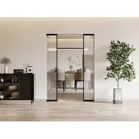 Vente-unique Versenkbare Doppelschiebetür - Aluminium und mattiertes gehärtetes Glas - 2 x H 205 x B 83 cm - LINCI II