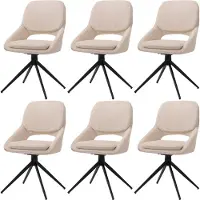 Mendler 6er-Set Esszimmerstuhl MCW-N73, Küchenstuhl, drehbar Auto-Return, Stoff/Textil Chenille (490g/m²) creme-beige