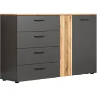 Trendteam Wohnen Esteban Kommode, Anthrazit Melamin/ Evoke Oak Melamin, B/H/T: 139/86/38 cm