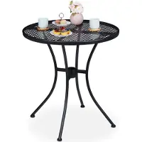 Relaxdays Gartentisch, mit Schirmloch, Gitter-Optik, wetterfest, Stahl, HxD: 72 x 70 cm, runder Balkontisch, schwarz