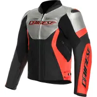 Dainese Racing 5 Schwarz Silver Rot Motorrad Lederjacke Größe 50