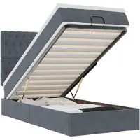 vidaXL Ottoman-Bett mit Matratzen & LEDs Dunkelgrau 90x190 cm Samt