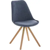 CLP Stuhl Pegleg Stoff Rund mit Sitzpolster und runden Holzbeinen blau Gestell Farbe natur
