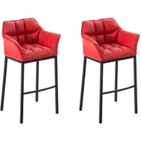 CLP 2er Set Barhocker Damaso Kunstleder mit Vierfußgestell rot/schwarz