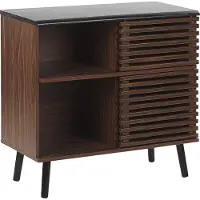 Beliani Sideboard Dunkler Holzfarbton MDF Platte Massivholz 80 x 80 x 40 cm Rustikal Retro Dunkler Holzoptik 2 Schiebetüre Wohnzimmer
