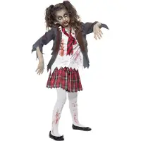 Smiffys Kostüm - Zombie-Schulmädchen - Grau/Weiß/Rot - - 7-9 Jahre (122-134) - Kostüme