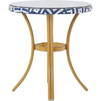 Beliani Gartentisch mit blauem und weißem Muster Rattan ø 70 cm Balkon Terrasse Garten Außenbereich
