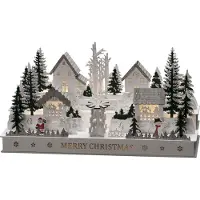Konstsmide LED Holzsilhouette "Dorf", 6H Timer, 12 warm weiße Dioden, 3V Innentrafo/batteriebetrieben, transparentes Kabel, Batterie: 2 x AA 1,5V (exkl.) - 3265-210