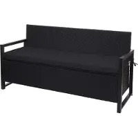 Mendler Poly-Rattan 3er Sitzbank MCW-F39, Gartenbank Truhenbank, Staufach Aufbewahrung Sitzkissen anthrazit, Kissen schwarz