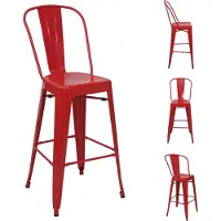 Mendler 4er-Set Barhocker MCW-A73, Barstuhl Tresenhocker mit Lehne, Metall Industriedesign rot
