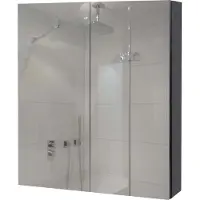 Mendler Spiegelschrank MCW-B19b, Badschrank Hängeschrank, 2 Regalböden hochglanz MVG- 70x60x16cm schwarz