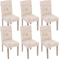 Mendler 6er-Set Esszimmerstuhl Littau, Stuhl Küchenstuhl Textil mit Schriftzug, creme, Beine Struktur - Eiche