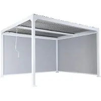 Mendler Alu Pergola MCW-L41 mit 2x Seitenwand, Lamellen-Pavillon, stabiles 8cm-Metall-Gestell 3x3,7m weiß