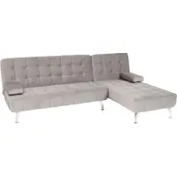 Mendler Schlafsofa MCW-K22, Couch Ecksofa Sofa, Liegefläche links/rechts Schlaffunktion 236cm Samt grau