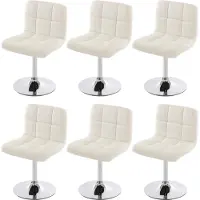 Mendler 6er-Set Esszimmerstuhl Drehstuhl Stuhl Cadiz Kunstleder Chrom weiß
