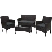 Mendler Poly-Rattan Garnitur MCW-F55, Balkon-/Garten-/Lounge-Set Sofa Sitzgruppe braun, Kissen dunkelgrau