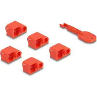 DeLOCK RJ45 Port Blocker Set für RJ45 Stecker 10 Stück, Schnittstellenblockierung + Schlüssel, RJ-45, Rot, Kunststoff, 11 Stück(e), Polybag