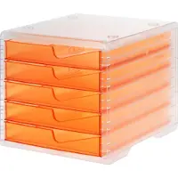 Styro Schubladenbox styroswing light, 5 Schübe, Auszugsperre & Griffmulde, stapelbar, B 270 x T 340 x H 255 mm, Polystyrol, transparent-apricot