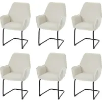 MCW 6er-Set Freischwinger MCW-G67, Esszimmerstuhl Küchenstuhl Stuhl, Stoff/Textil MVG creme-beige