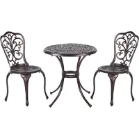 Beliani Balkonset Braun Aluminium 3-Teilig Runder Balkontisch mit 2 Stühlen Französischer Vintage Stil Outdoor Balkon Terrasse Garten Ausstattung