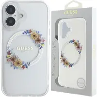 GUESS Iml Blumen Kranz Magsafe Fall für Iphone 16 Plus - klar