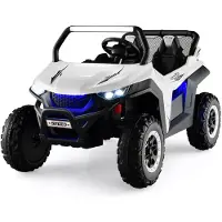 Costway 2 Sitzer Kinderauto mit 2,4G Fernbedienung, 12V Kinder UTV mit Musik und Scheinwerfer, 2-4 km/h, für Kinder ab 3 Jahren (Gelb)