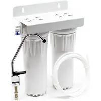 Naturewater NW-PR302 2 Stufen Wasserfilter Doppelfilter, 5 µ, Ø60 mm PP Kartusche, Filter Wandhalterung, Filterschlüssel, 2,5 m Schlauch, Sedimentfilter Aktivkohleblock