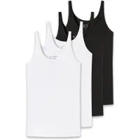 Schiesser Unterhemd "T-Shirt 4er Pack", Damen, Gr. L, N-Gr, schwarz (schwarz, weiß), Obermaterial: 95% Baumwolle CO. 5% Elasthan EL., Unterhemden Unterhemd